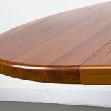 Table à manger ronde en teck danois avec rallonge, années 1970