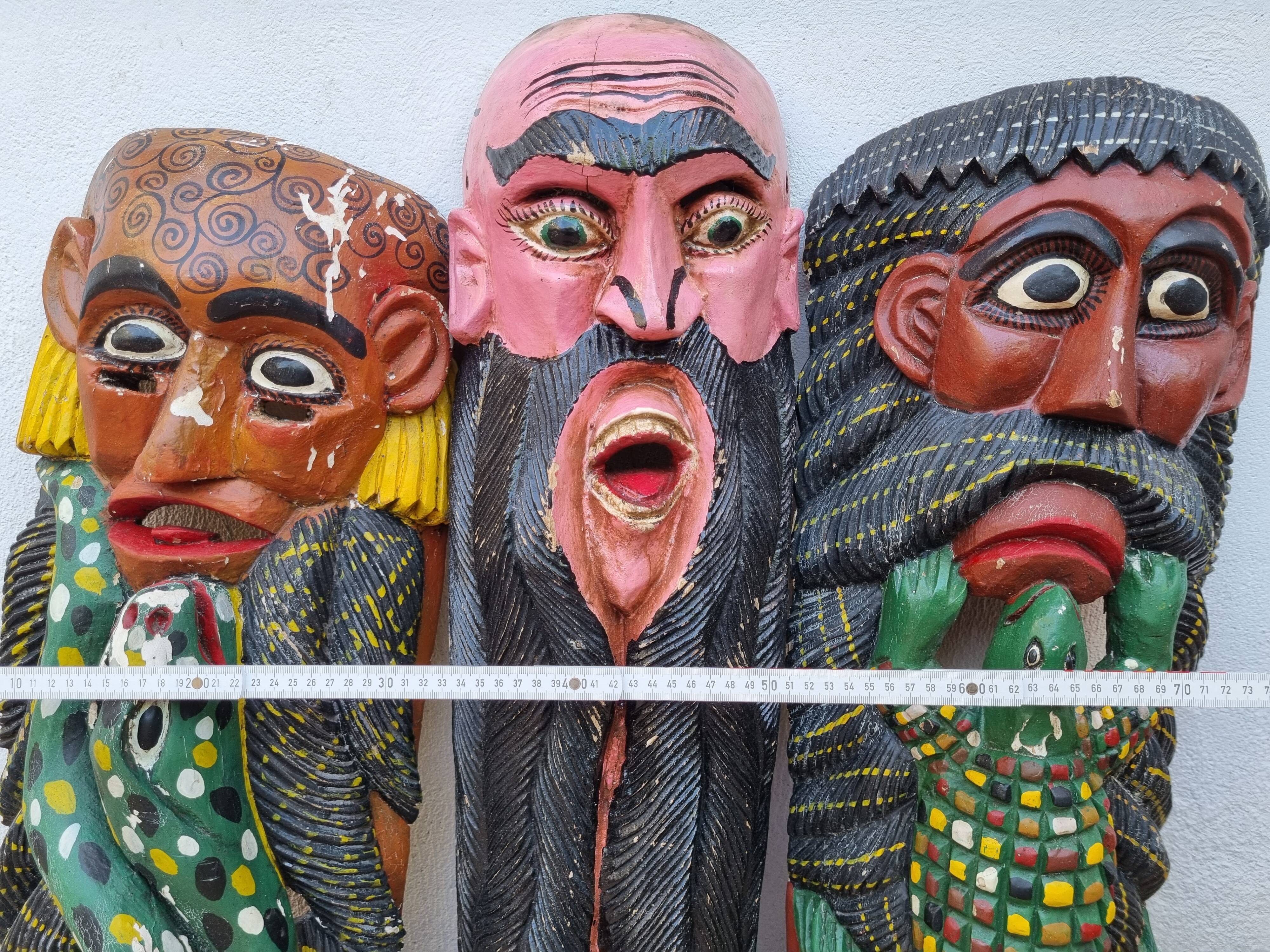 Set of three Mexican folk dance masks, 75 cm