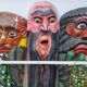 Set of three Mexican folk dance masks, 75 cm