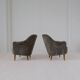 Samspel lounge chairs in sheepskin/mouton modernist mid-century by Carl Malmsten.