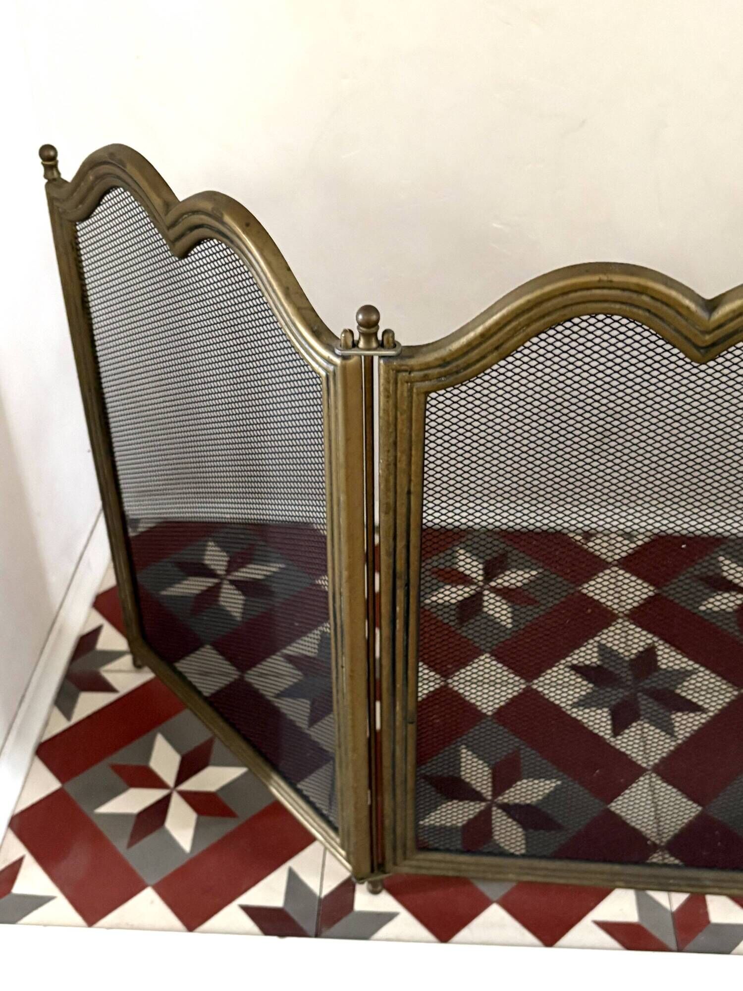 Three-panel solid brass fire screen