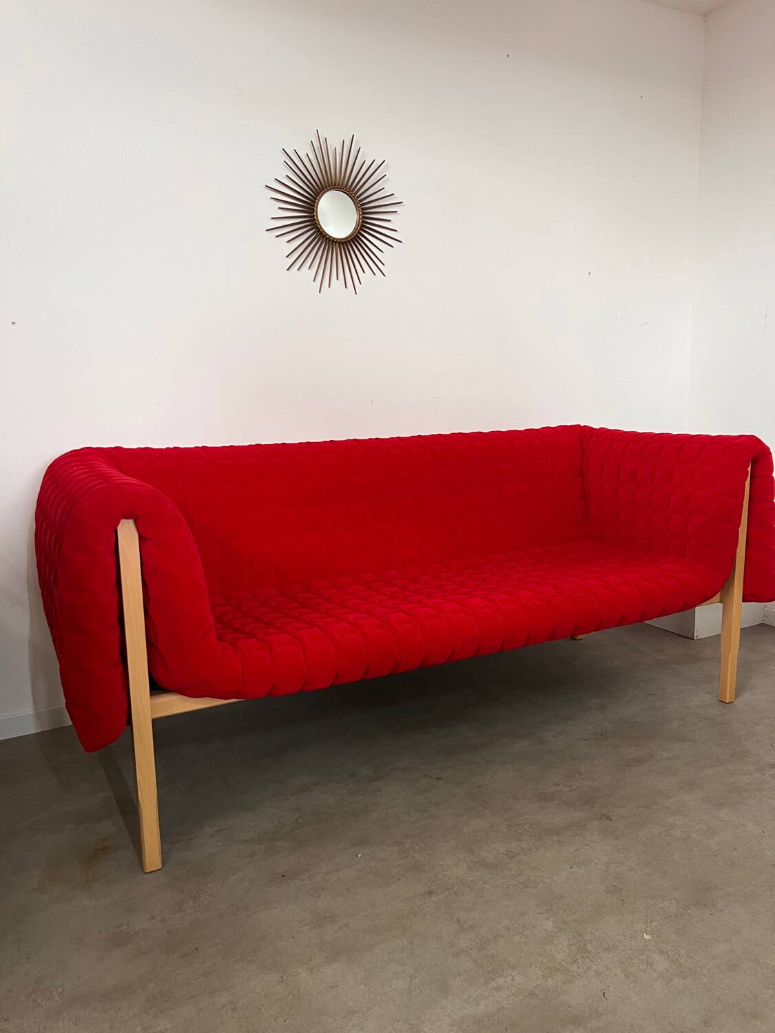 3-seater sofa Ligne Roset Ruché design Inga Sempé red alcantara
