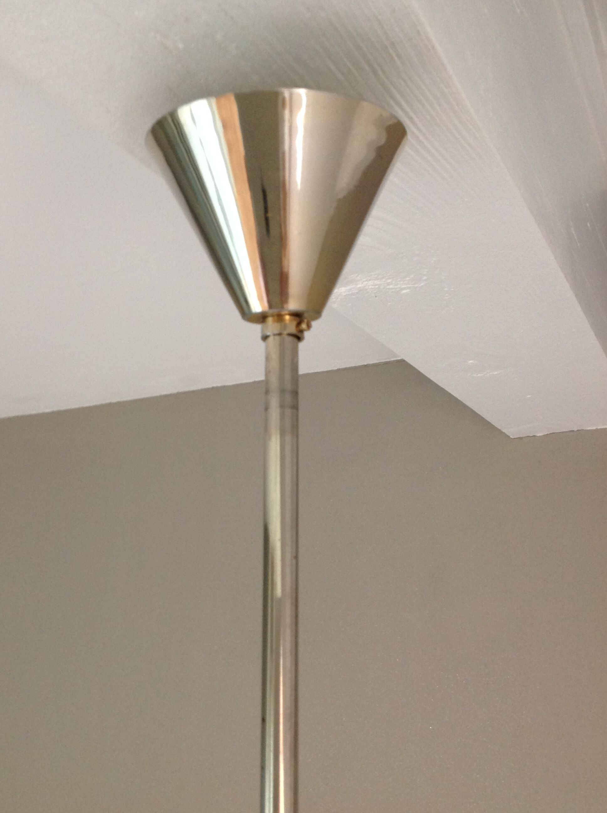 Three-globe brass chandelier in amber/vintage glass 60s-70s