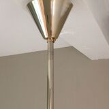 Three-globe brass chandelier in amber/vintage glass 60s-70s