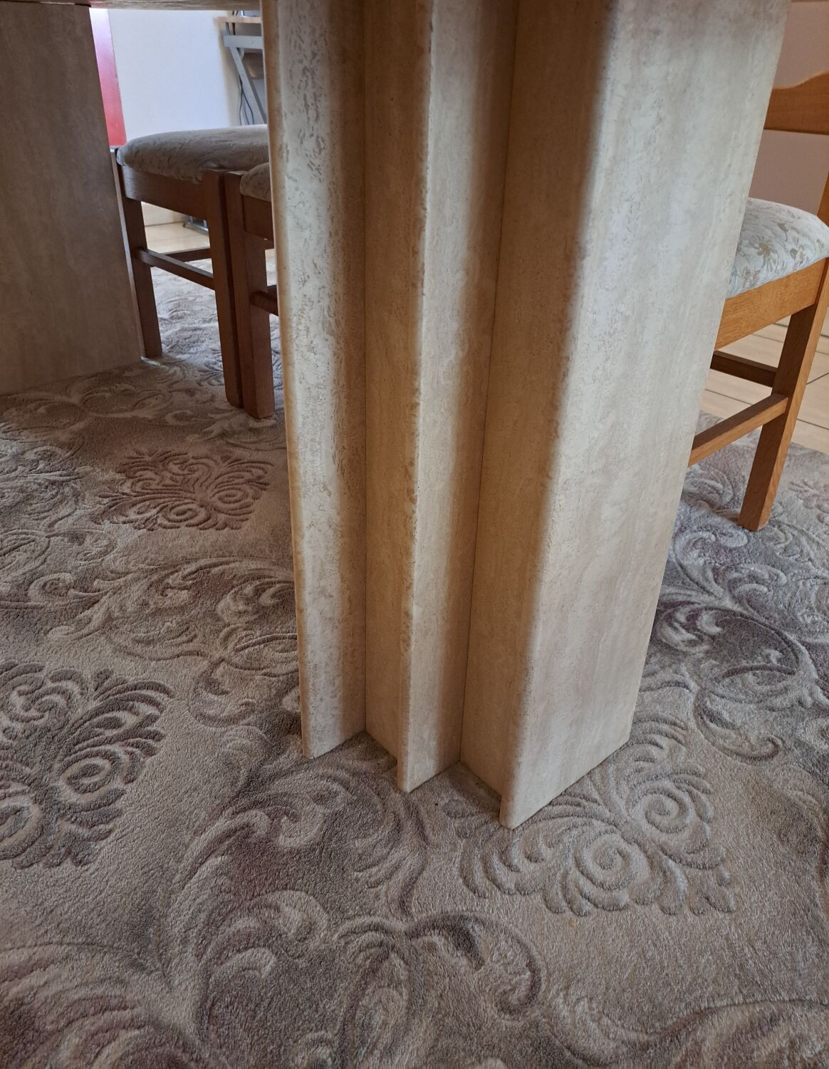 Travertine dining table.