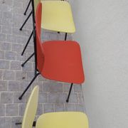 4 vintage metal tubular feet chairs, vinyl seating, skai