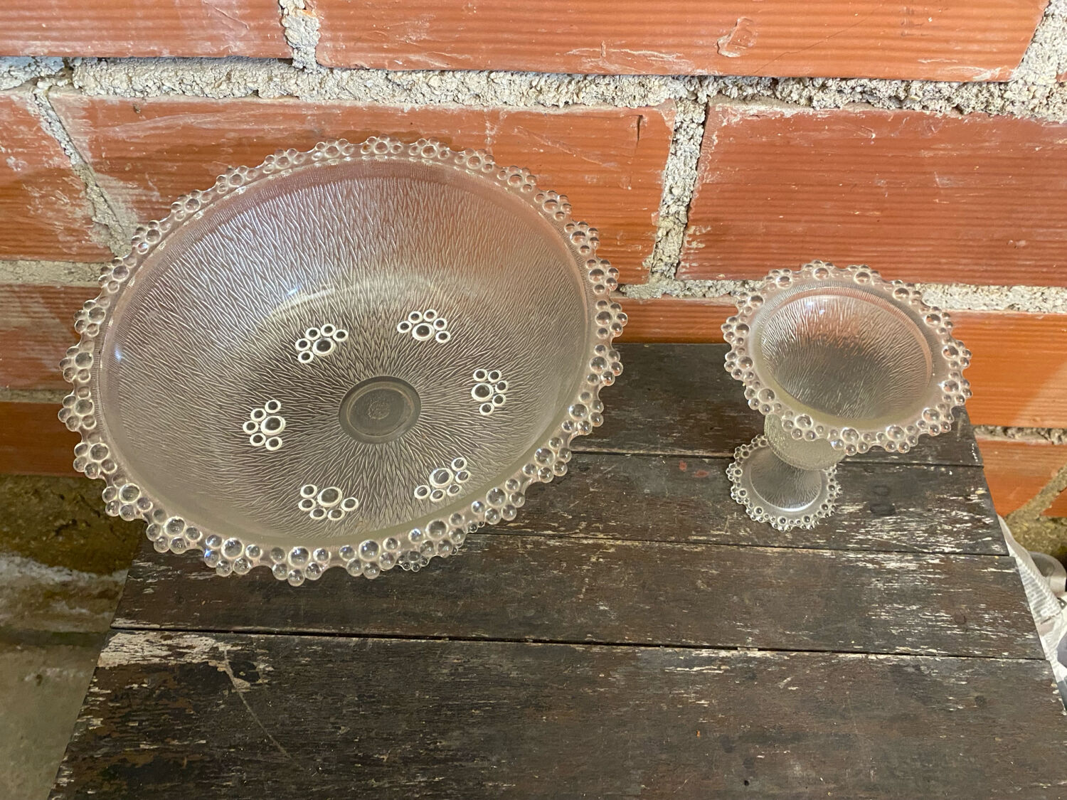 Masserini barocco fruit bowl pair moulded glass bead row vintage