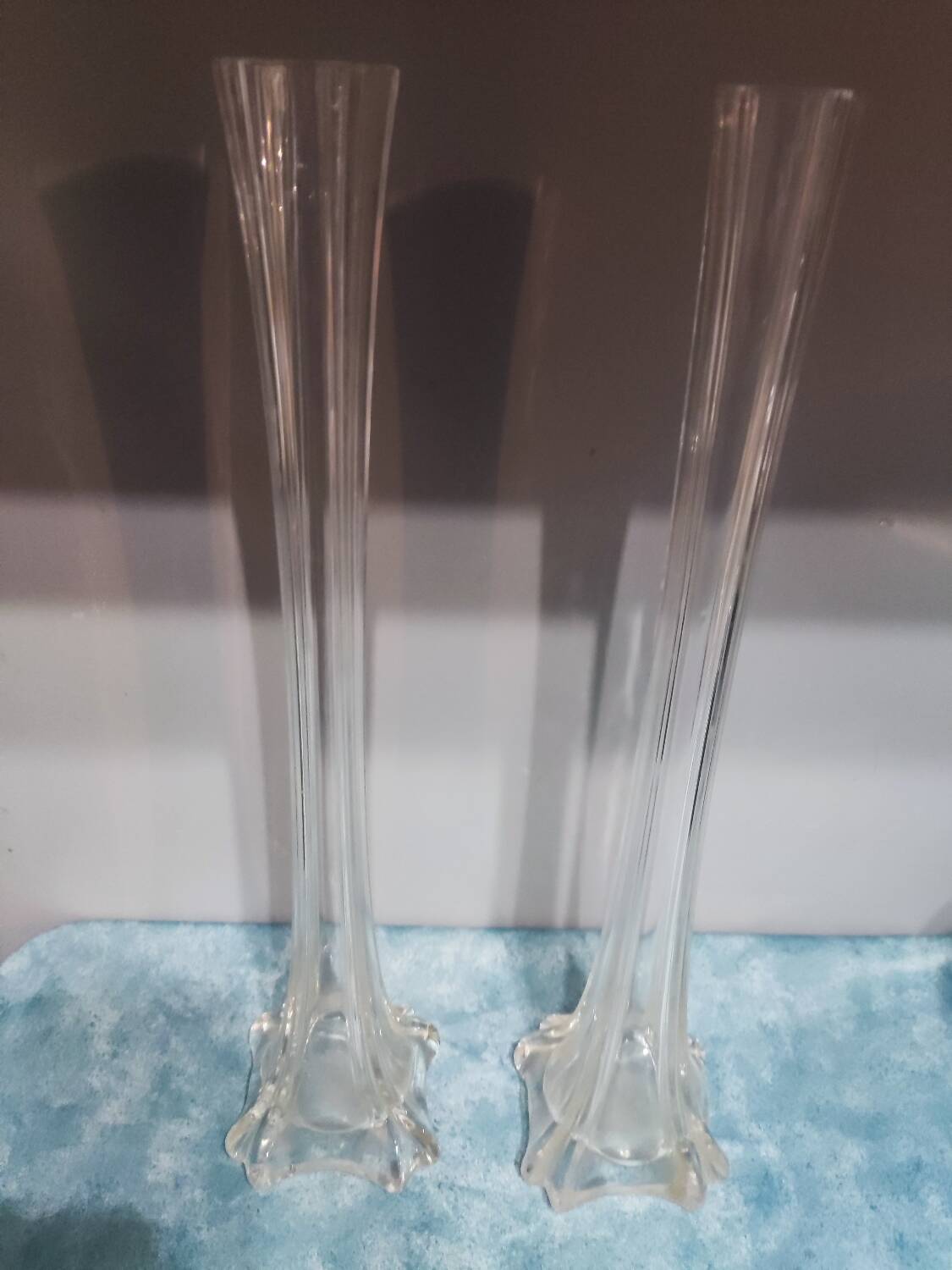 Pair of vintage chiseled glass soliflore vases