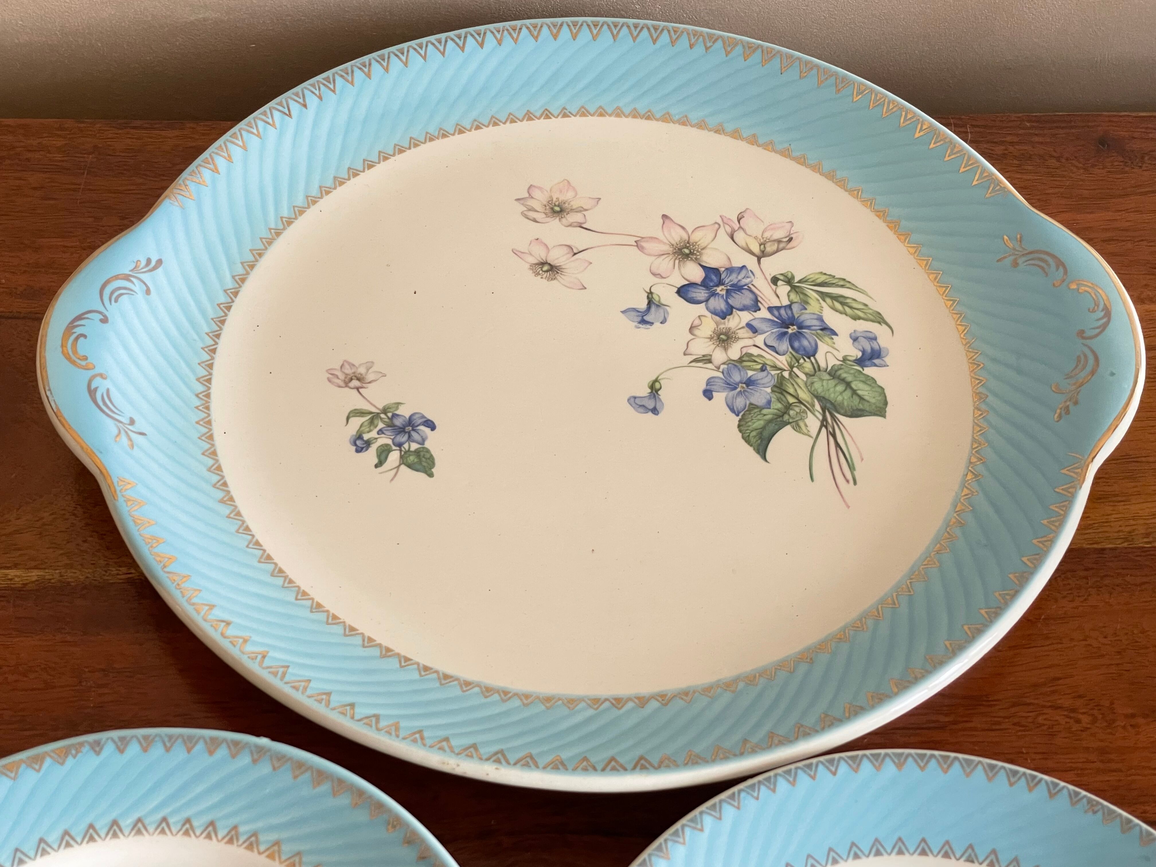 Cake dish and 5 dessert plates FB Limoges