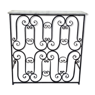 Console, cache radiateur en fer forgé et marbre, meuble d'appui