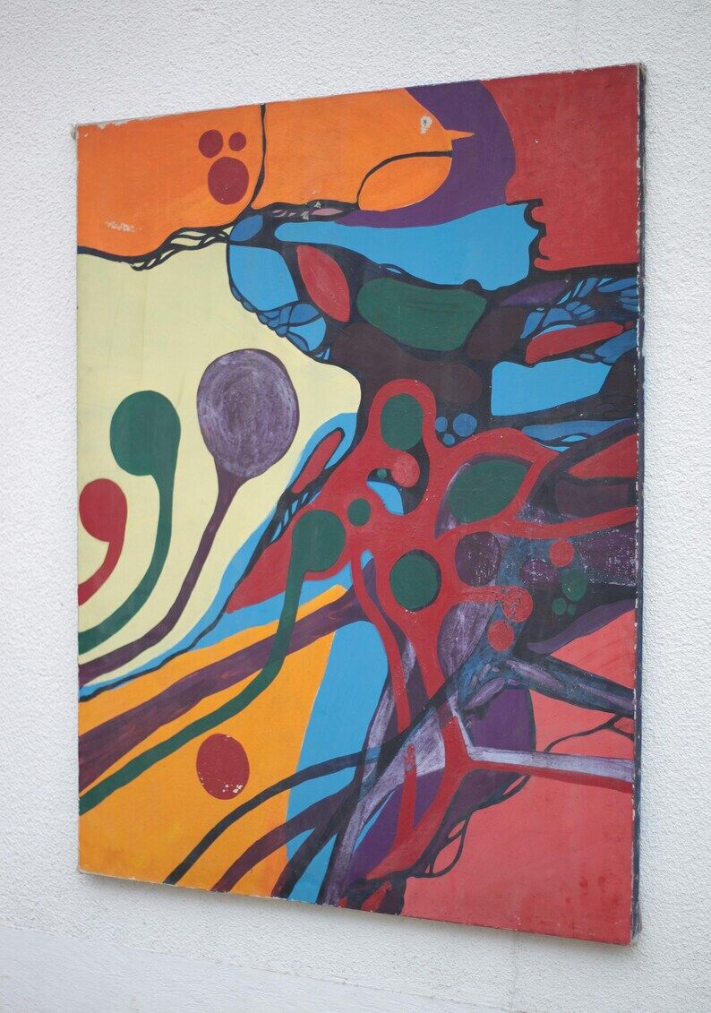 Large painting on canvas by Yves Navarre, Cartridge Handsome Bridge, wall decoration.