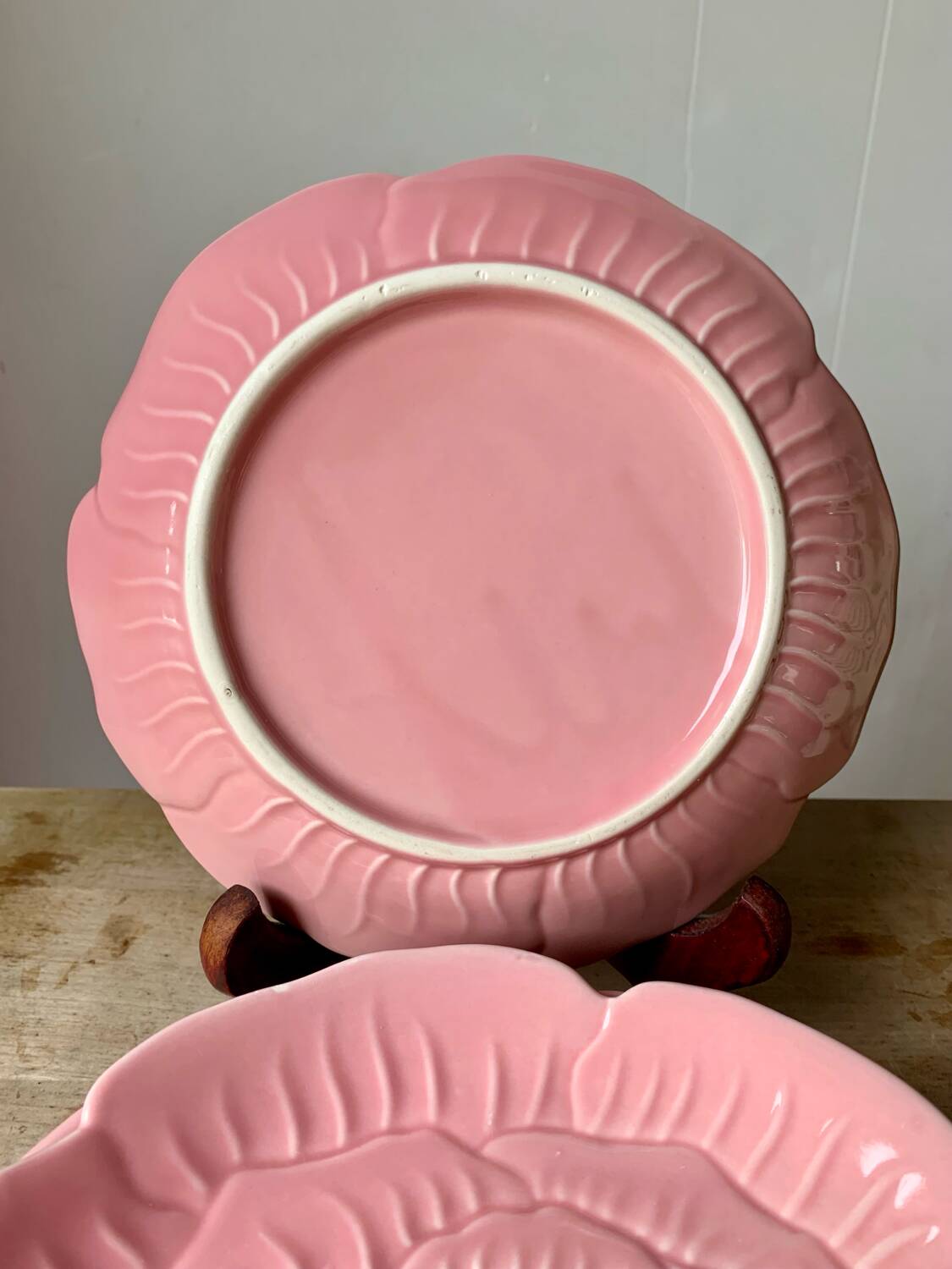 4 vintage rose shaped barbotine plates