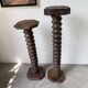Pair of pedestal columns with oak pressing screws, 1900