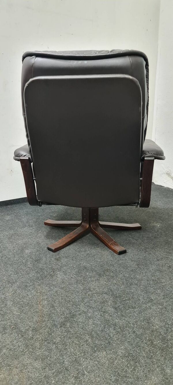 Vintage leather reclining swivel chair with foot stool