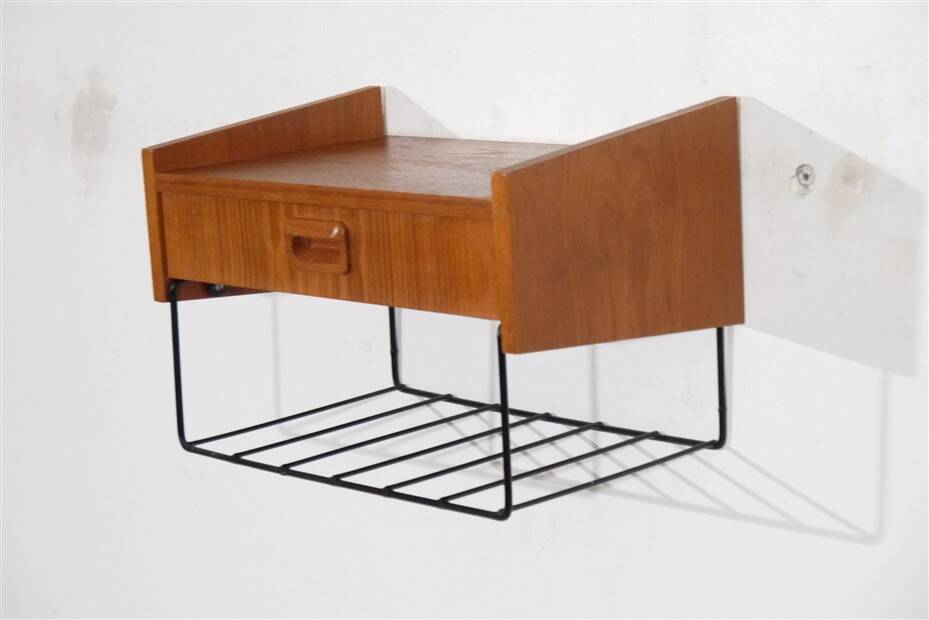 Scandinavian teak wall bedside table 1960