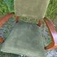 Set of 3 Art Deco bridge chairs in olive green velvet.