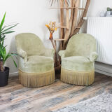 Vintage pistachio green velvet toad chair