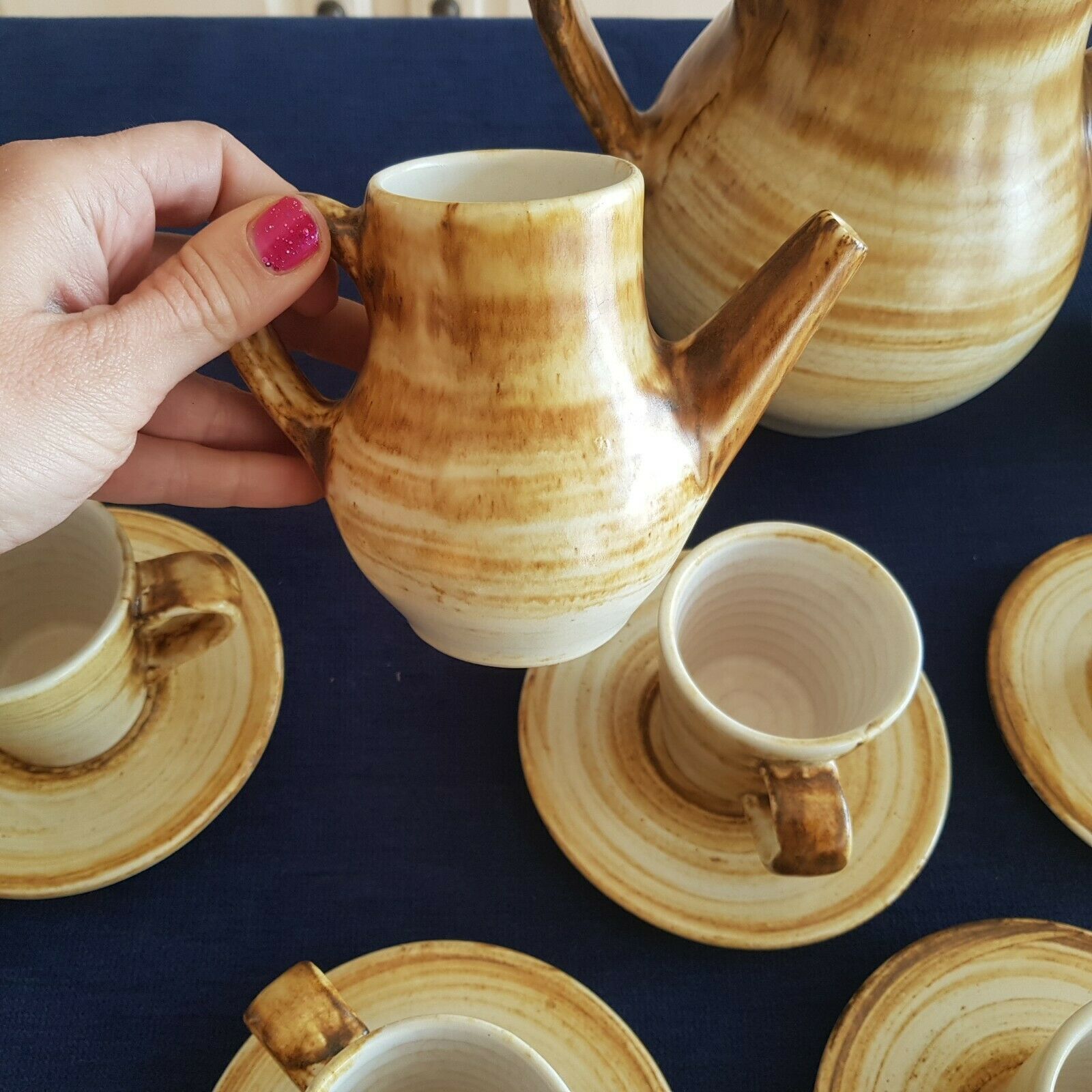 Coffee service 10 people Longchamp ceramic ceramic vintage cracked