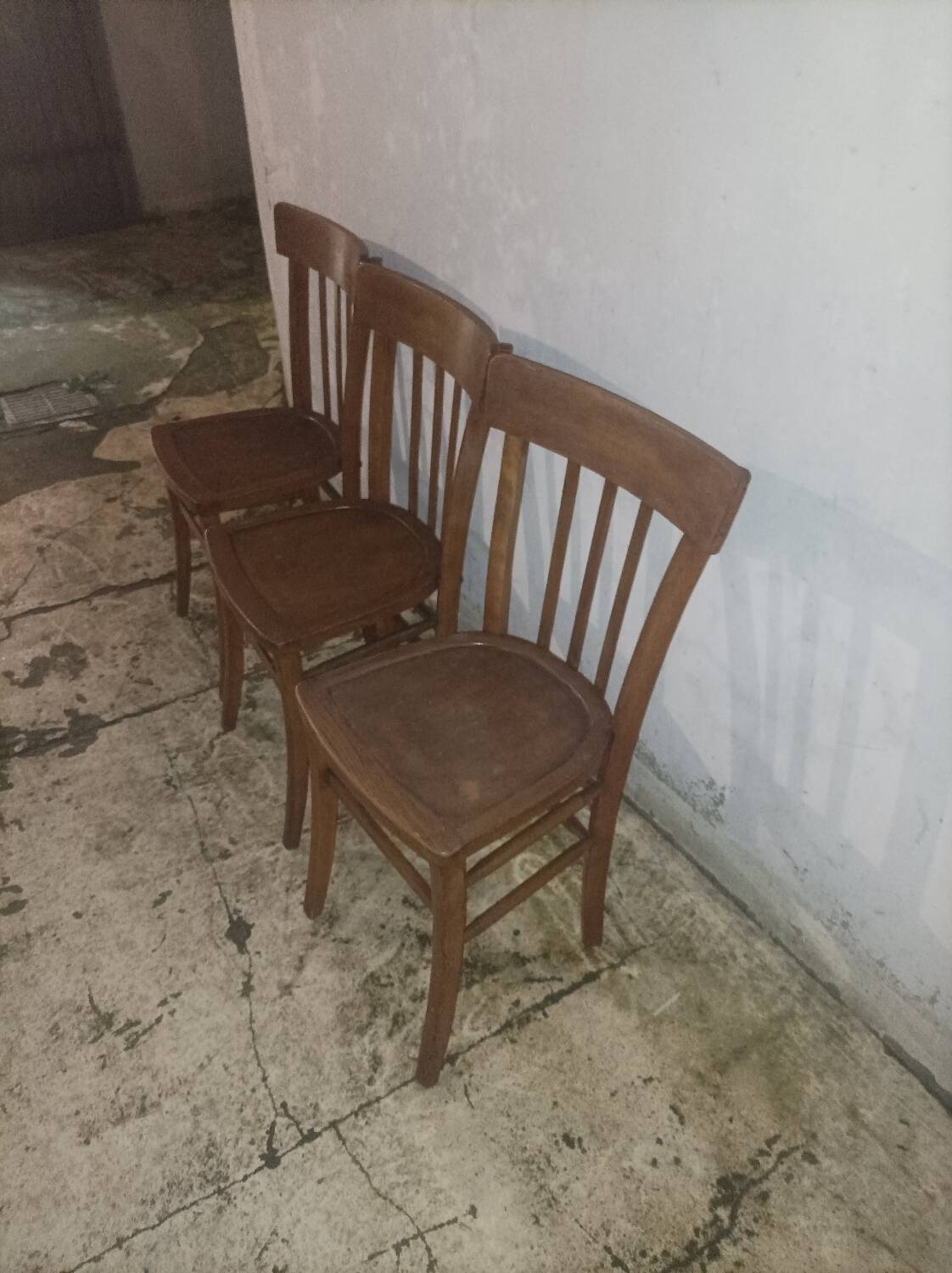 3 old wooden bistro chairs from the 50s