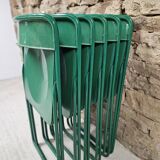 Set of 6 green folding patio chairs