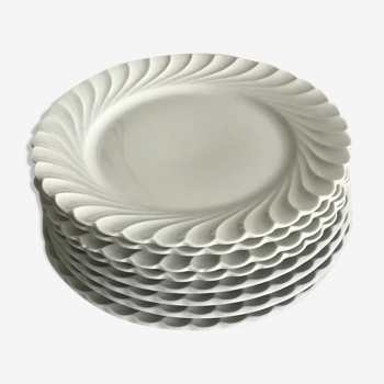 Lot de 8 assiettes à dessert en porcelaine de Limoges blanc manufacture Haviland, modèle Torse