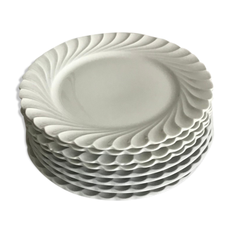 Lot de 8 assiettes à dessert en porcelaine de Limoges blanc manufacture Haviland, modèle Torse