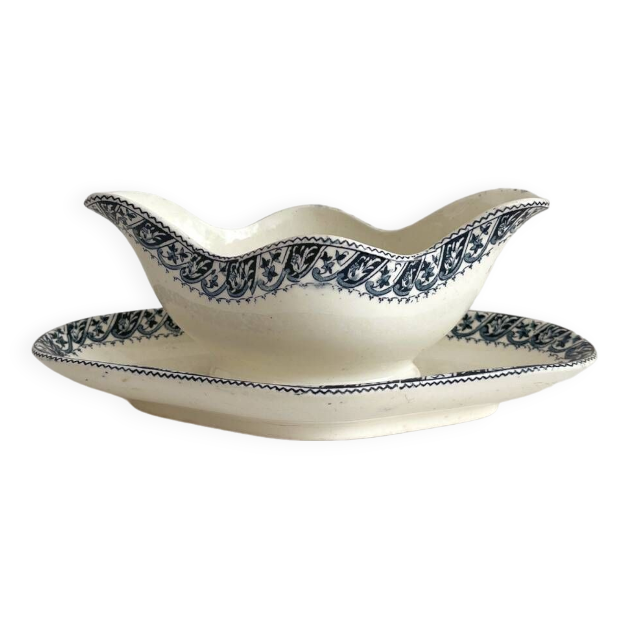 Ironstone gravy boat "Henri II" Salins earthenware