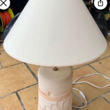 Terracotta foot lamp and fabric lampshade