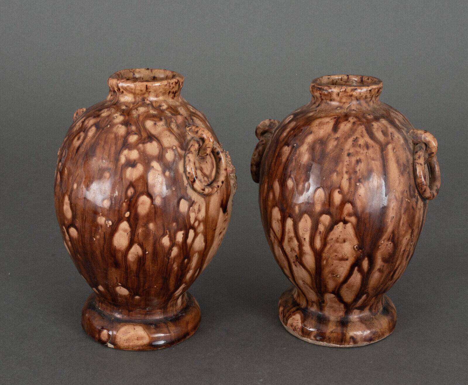 Pair of Banko Ware vases from China ceramic temple and pagoda decor