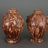 Pair of Banko Ware vases from China ceramic temple and pagoda decor