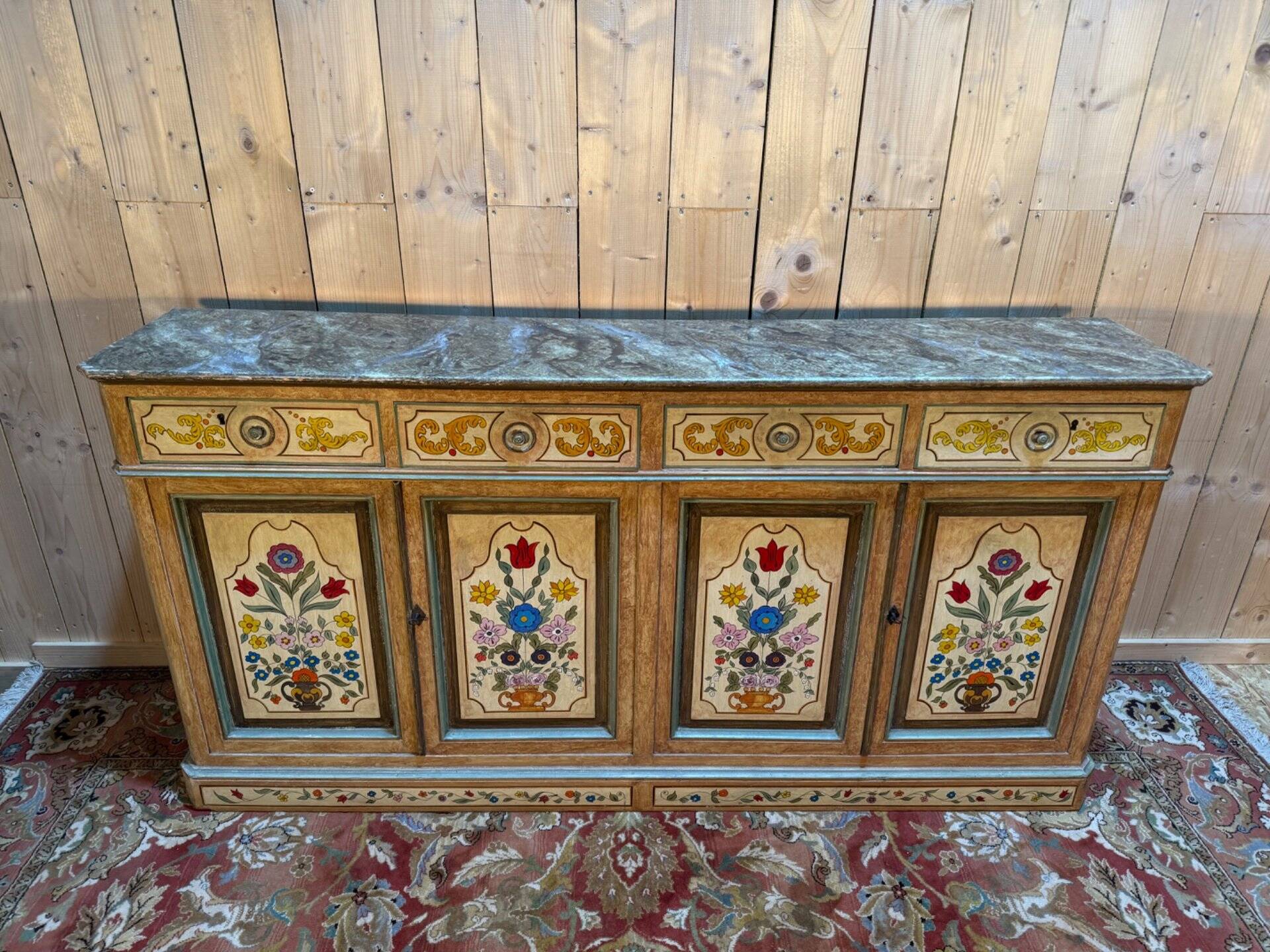 Louis Philippe style sideboard in painted wood and faux marble