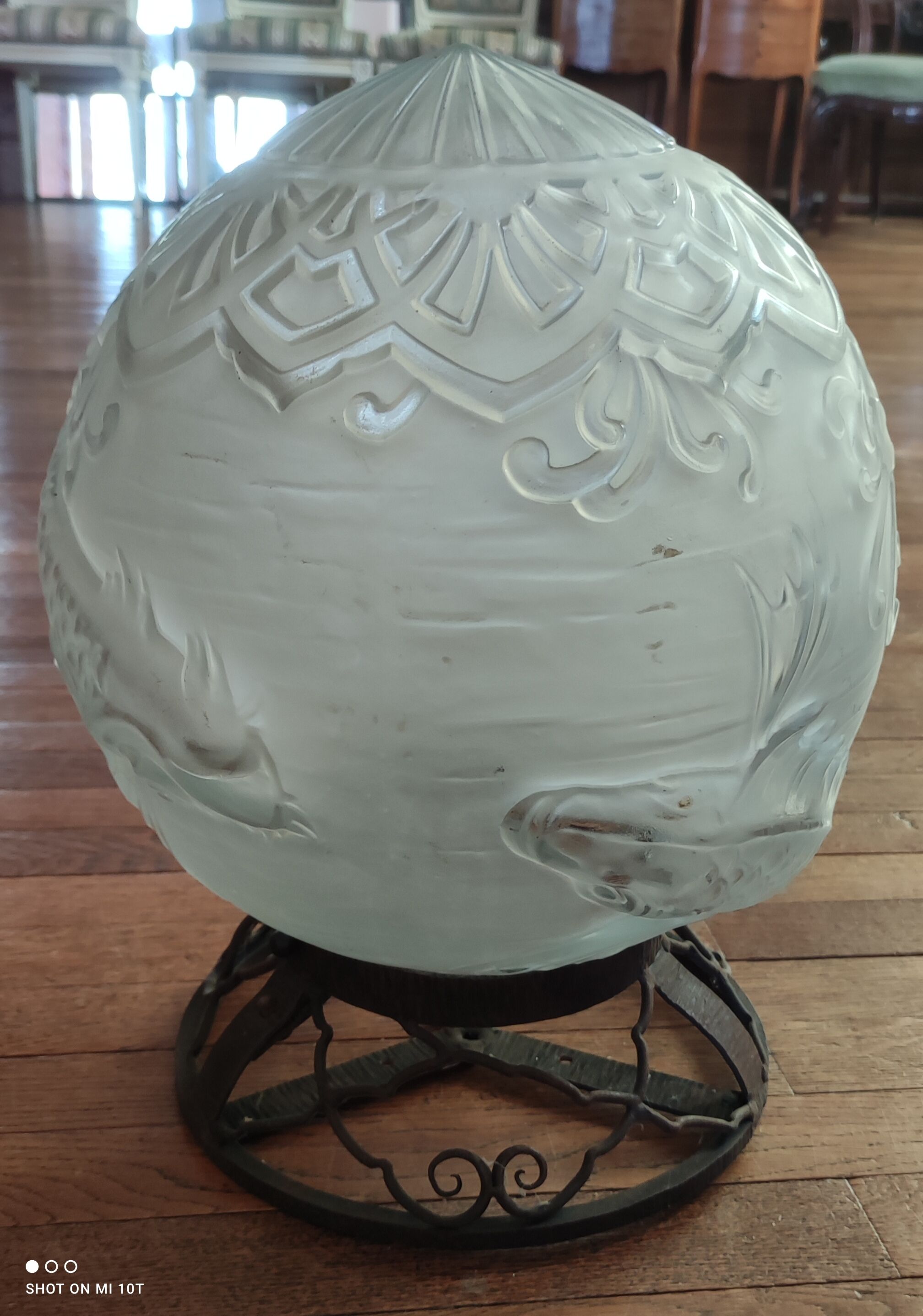 Globe suspension Art Déco/décor poisson