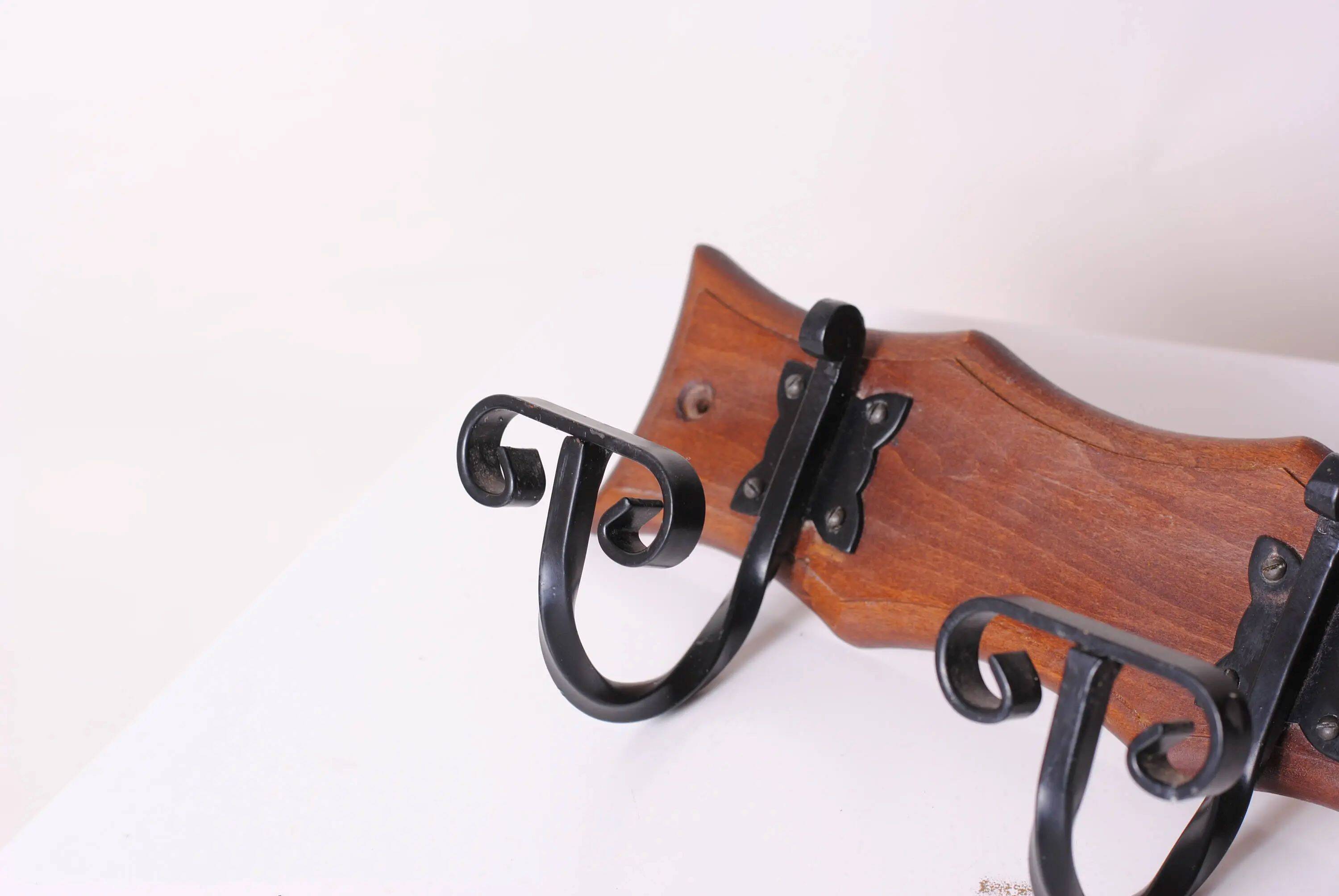 wood and wrought iron coat racks, set of two