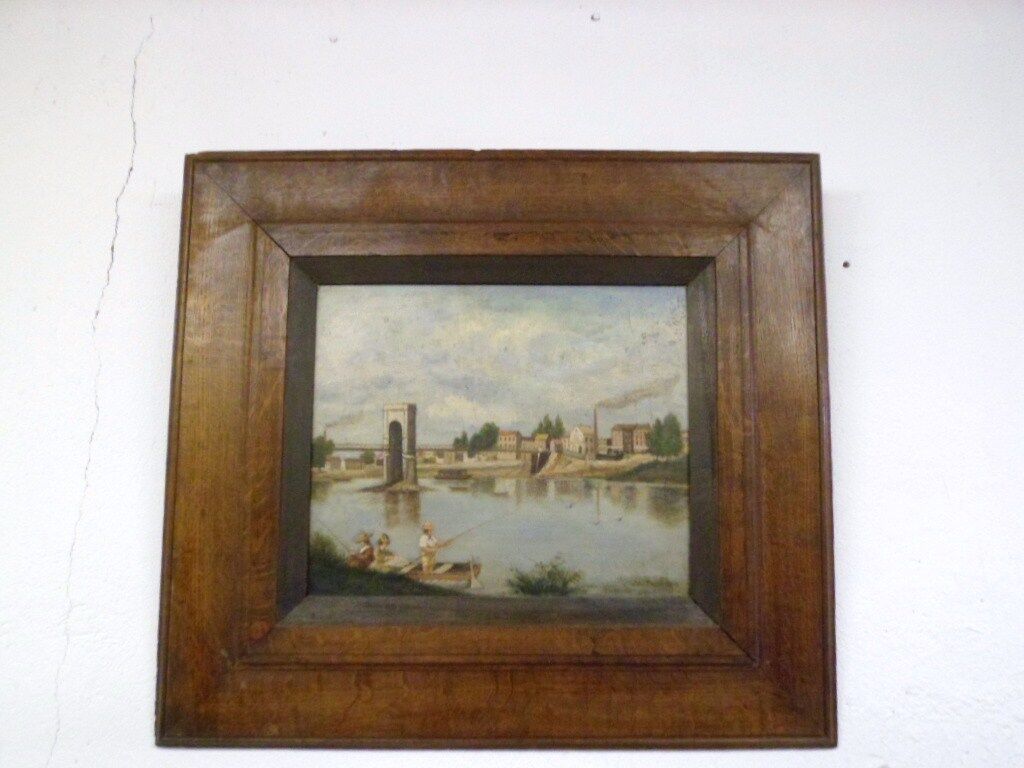 Oil on canvas signed Louis Galichon Riverside Landscape