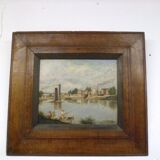 Oil on canvas signed Louis Galichon Riverside Landscape