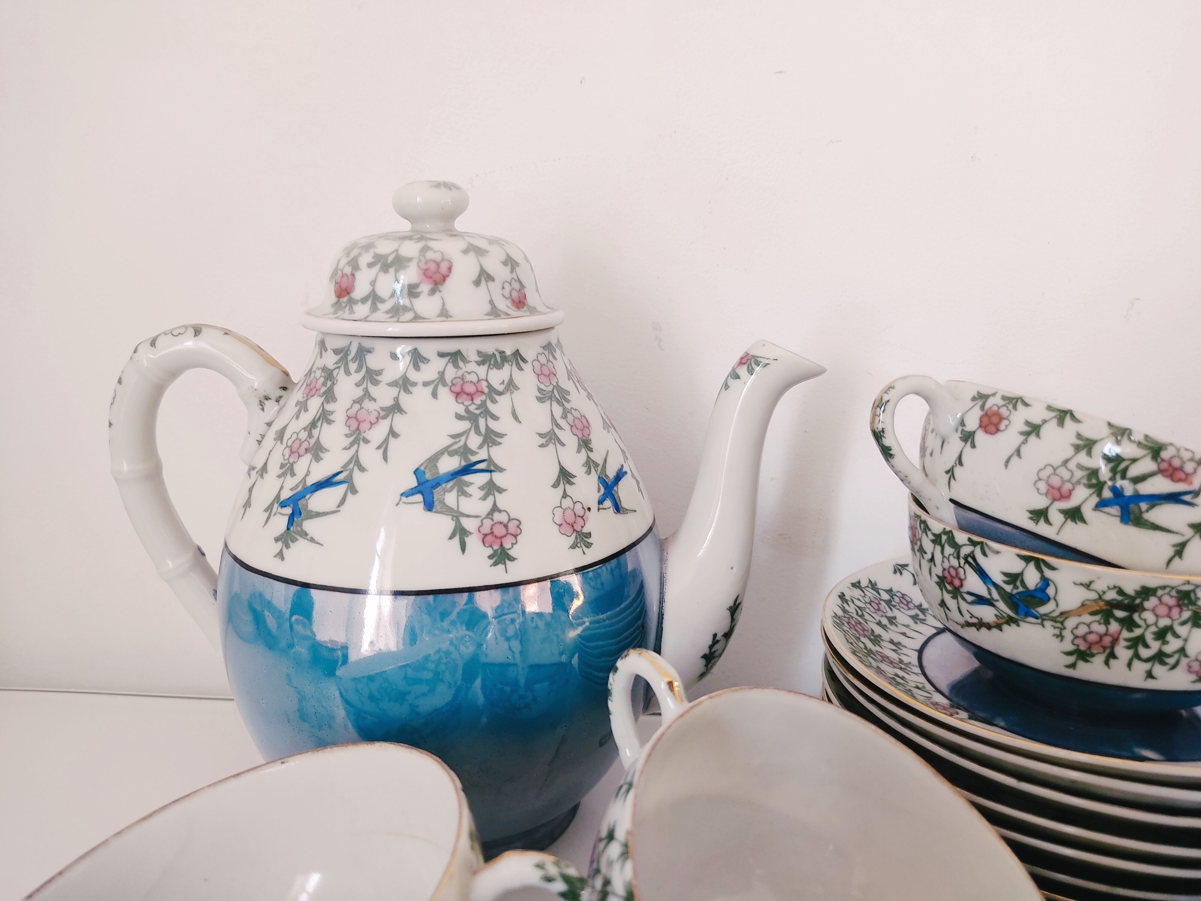 Japanese coffee set 10 cups, milk jar, sugar pot