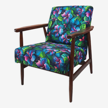 Renovated armchair type B-7727, hibiskus flower, Poland 1960s