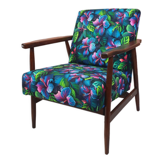 Renovated armchair type B-7727, hibiskus flower, Poland 1960s