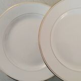 Old Earthenware Dinner Plates Hamage and Moulin des Loups White and Vintage Golden Fillet