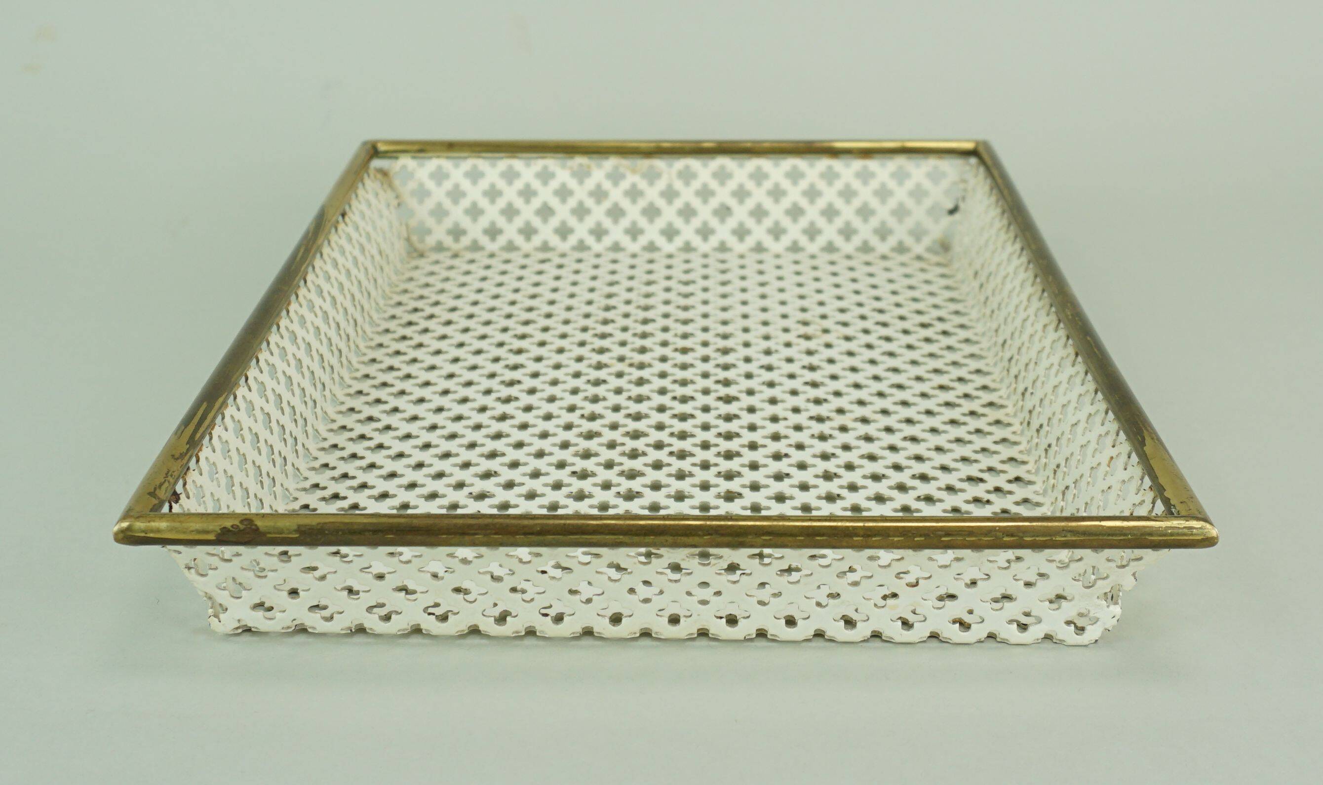 Vintage tray, perforated metal and brass, attr. to mathieu matégot 50s