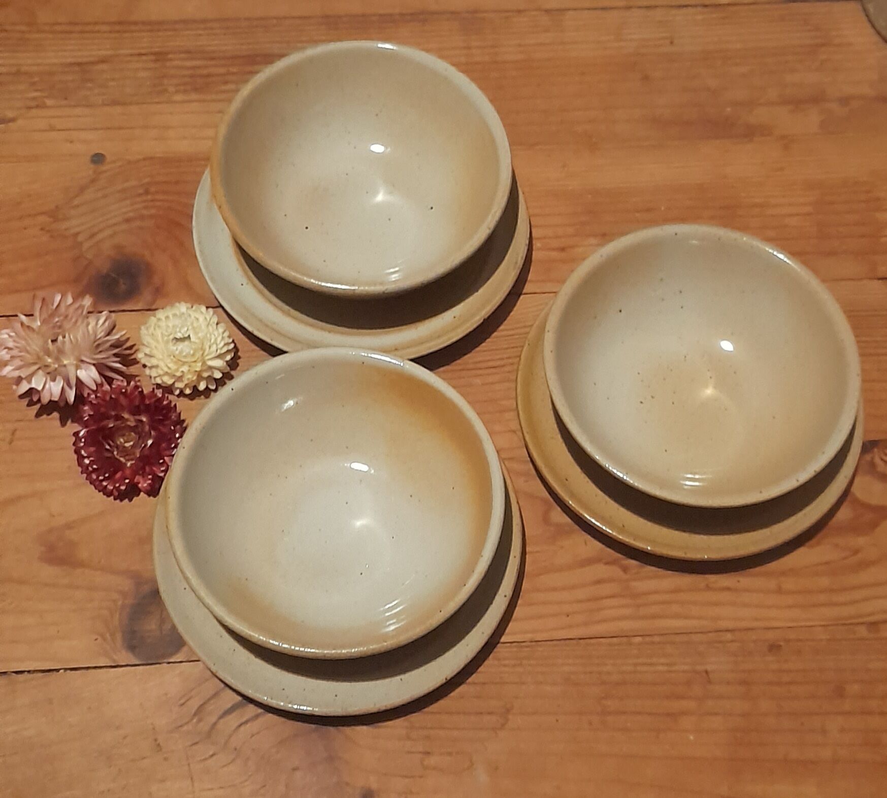 Trio de bols et soucoupes grès du Marais, 1970
