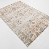 4x7 Tan Beige & Blue Floral Vintage Rug, 138x206Cm