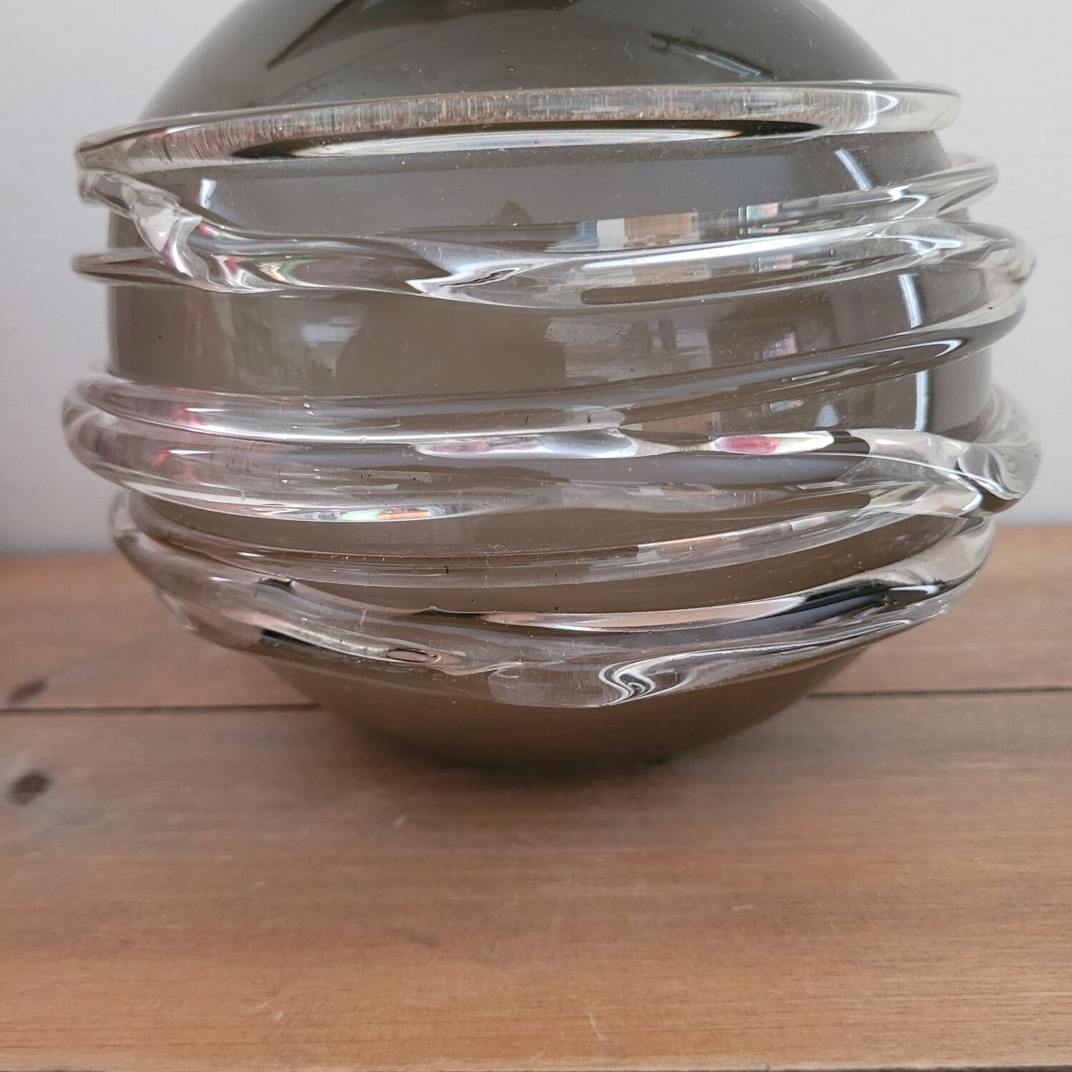 Smoked glass vase with applied threads – 1970s