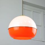 Lampe à Suspension Space Age en Plexiglas Orange et Laiton, Italie, 1970s