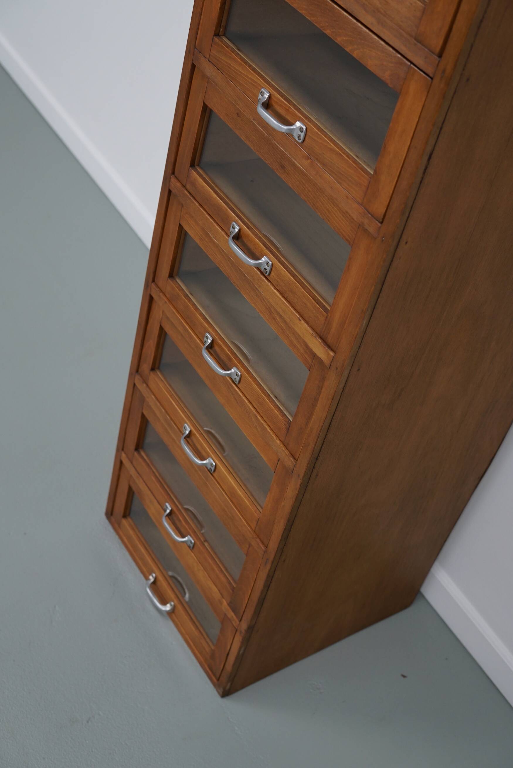 Vintage German Beech / Oak Haberdashery Shop Cabinet / Vitrine, 1950s