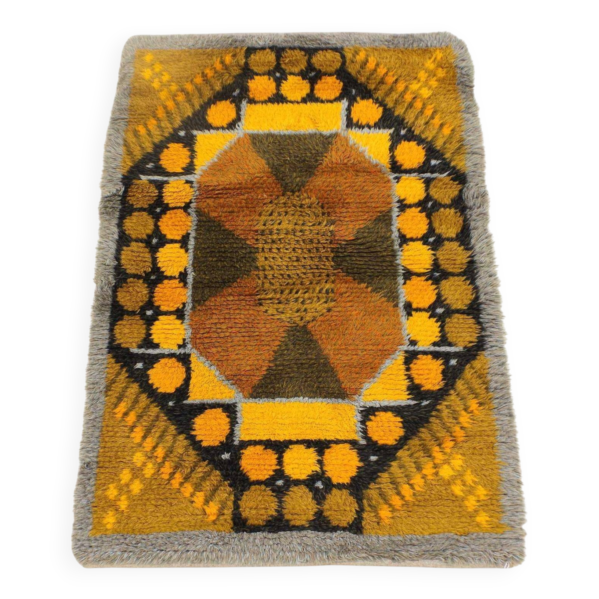 Mid-Century Modern Swedish Rya Rug in Grey, Orange, and Brown, 1960s