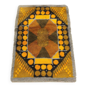 Mid-Century Modern Swedish Rya Rug in Grey, Orange, and Brown, 1960s