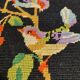 Vintage tapestry framed birds on black background