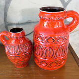 Superb pair of red vases by Bodo Mans for Bay 1960-1970's