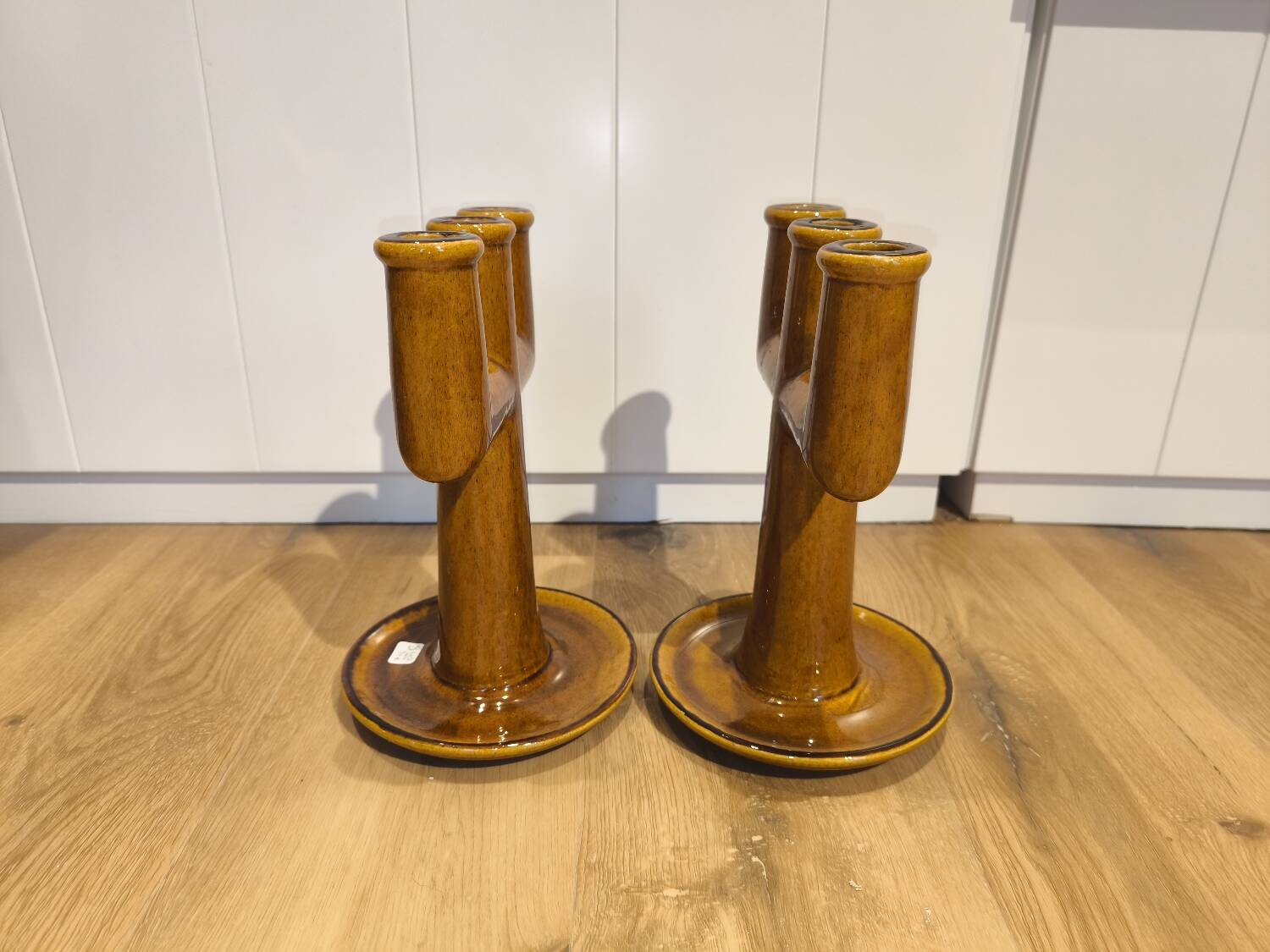 Pair of 3-branch ceramic candle holders from La Ferme des Potiers